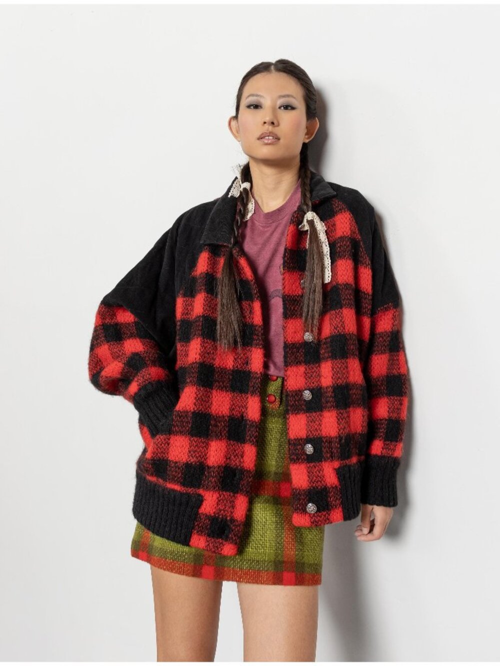 WOOL PLAID JACKET Vintage Outdoors Red Black / Medium